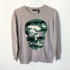 Aqua Camo Skull Cashmere Sweater - Tan - XS